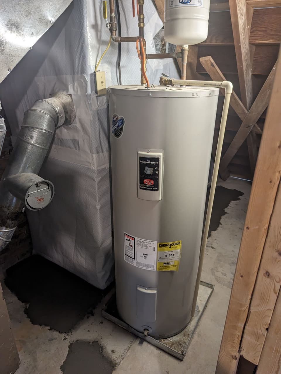 Liner sealed around a water heater flue and support column